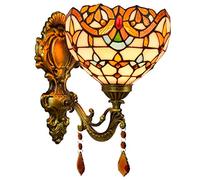 Tiffany Style Wall Sconce, 8 Inch Stained Glass Crystal Wall Mount Light Vintage Decorative Yellow Baroque Bedside Lamps For Bedroom Living Corridor Stairways