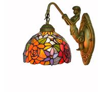 Tiffany Style Wall Sconce, 8 Inch Stained Glass Wall Mount Light Brilliant Roses Mermaid Vintage Bedside Lamps For Bedroom Living Room Corridor Stairways