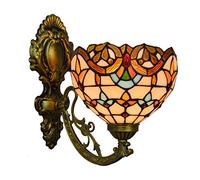 Tiffany Style Wall Sconce, 8 Inch Stained Glass Wall Mount Light Vintage Decorative Yellow Baroque Bedside Lamps For Bedroom Living Corridor Stairways
