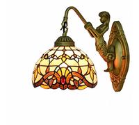 Tiffany Style Wall Sconce, 8 Inch Stained Glass Wall Mount Light Yellow Baroque Mermaid Vintage Decorative Bedside Lamps for Bedroom Living Room Corridor Stairways
