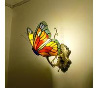 Tiffany Style Wall Sconce Lights, Industrial Vintage Wall Mount Lamp Stained Glass Shade Gooseneck Beautiful Fixture for Hallway Staircase Bedroom(B)