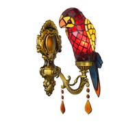 Tiffany Style Wall Sconce, Red Parrot Stained Glass Crystal Wall Mount Light Vintage Decorative Bedside Lamps for Bedroom Living Room Corridor Stairways