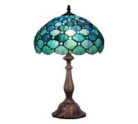 Tiffany Table Lamp Stained Glass Lamp 12x12x19 Inch Antique Reading Lamp (Sea Blue Pearl)