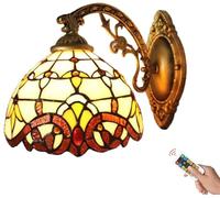 Tiffany Wireless Wall Sconces Battery Operated Set of 1,Wall Lights with Remote Control,Glass Shade Wall Lighting Fixture Non Hardwired Install, Dimmable Wall Decor for Bedroom,Living Room,Dining Room