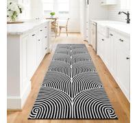 Tiffasea Modern Geometric 2.7' x 8' Rectangular Cotton Woven Machine Washable Runner Rug for Entryway, Hallway, Kitchen, Bedroom, Black