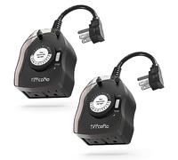 TiFFCOFiO Outdoor Timer Outlet, 2 Pack, Black, 24 Hour Mechanical, 2 Grounded Outlets, 15A 1/2HP, Heavy Duty, CSA Listed