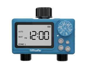 TiFFCOFiO Sprinkler Water Timer Outdoor, 2 Outlets Digital Pogrammable for Garden Hose, Irrigrtion Timer with Rain Delay and Manual Mode (1 Pack)