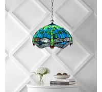 TIFFORA Tiffany Pendant Lamps - Handcrafted Stained Glass 16 inch Pendent Light - Antique Design Pendant Lamps for Living Room Bedroom Lounge (TF(P)-1615)