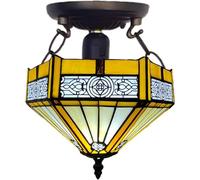 TIFFORA Tiffany Style Ceiling Lamps Stained Glass Antique Design Handcrafted Lamp Shades Ceiling Light for Living Room Bedroom Lounge (TF(C)-1005)