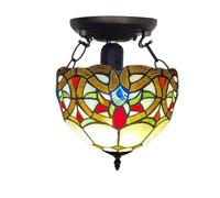 TIFFORA Tiffany Style Ceiling Lamps Stained Glass Antique Design Handcrafted Lamp Shades Ceiling Light for Living Room Bedroom Lounge (TF(C)-1050)