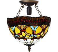 TIFFORA Tiffany Style Ceiling Lamps Stained Glass Antique Design Handcrafted Lamp Shades Ceiling Light for Living Room Bedroom Lounge (TF(C)-1001)