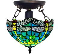 TIFFORA Tiffany Style Ceiling Lamps Stained Glass Antique Design Handcrafted Lamp Shades Ceiling Light for Living Room Bedroom Lounge (TF(C)-1015)