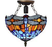 TIFFORA Tiffany Style Ceiling Lamps Stained Glass Antique Design Handcrafted Lamp Shades Ceiling Light for Living Room Bedroom Lounge (TF(C)-1002)