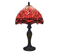 TIFFORA Tiffany Style Table Lamp | Stained Glass Bedside Lamp with Dragonfly Design | Desk Lamp for Bedroom, Living Room, Reading & Home Decor | Red Color | E27 LED Compatible