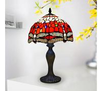 TIFFORA Tiffany Table Lamp - Stained Glass Bedside Lamp, Vintage Art Deco Desk Light for Bedroom, Living Room & Reading, 10 Inch, E27 LED Bulb Compatible Tiffany Style Lamps