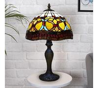 TIFFORA Tiffany Table Lamp - Stained Glass Bedside Lamp, Vintage Art Deco Desk Light for Bedroom, Living Room & Reading, 10 Inch, E27 LED Bulb Compatible Tiffany Style Lamps
