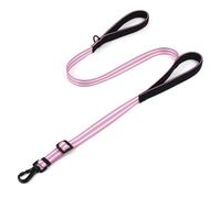 Tiffpaws Double Handle Dog Leash for Large Dogs, Heavy Duty Adjustable Leash with Soft Padded Handles, Traffic Control Training Lead for Walking, Running (Purple & White Stripe, 4 ft)