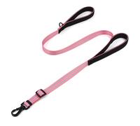 Tiffpaws Double Handle Dog Leash for Large Dogs, Heavy Duty Adjustable Leash with Soft Padded Handles, Traffic Control Training Lead for Walking, Running (Pink & Grey Stripe, 6 ft)