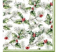 Tiflair Luxury Christmas Napkins, Holly & Mistletoe Design, Thick and Strong Paper Lunch Napkins 3 ply, Multi-Coloured - Anniversary House (PJ303507)