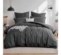Tifschlaf Super King Duvet Set - Superking Bedding Set with Pillowcases, Ultrasoft Microfiber Luxury Non Iron Quilt Cover with Zipper Closure, Striped Grey 260x220cm