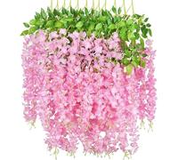 Tifuly 12 Pcs Artificial Wisteria Vines, 3.6 FT Fake Wisterias with 3 Branches, Long Wall Garland Silk Hanging Flower for Home Party Wedding Ceiling Decoration(12Pcs,Pink)