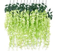 Tifuly 12Pcs Artificial Wisteria Vines,3.6ft Hanging Wisterias Flower,Green | Silk Wisteria Hanging Plant Garlands,3 Branches, Long Wall Garland Hanging Flower for Home Party Wedding Ceiling Decoration