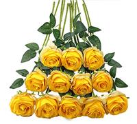 Tifuly 12pcs Artificial Yellow Flower Fake Silk Rose 19.68'' Single Stem