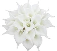 Tifuly 24 Pcs Artificial Calla Lilies, Realistic Latex Calla Lily with Soft PU Stem, Elegant Flower Decoration for Bridal Wedding, Home, Party, Office, DIY Floral Arrangements (Pure White)
