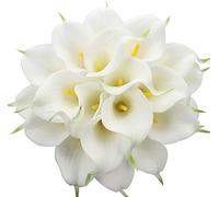 Tifuly 24 Pcs Artificial Calla Lilies, Realistic Latex Calla Lily with Soft PU Stem, Elegant Flower Decoration for Bridal Wedding, Home, Party, Office, DIY Floral Arrangements(White)