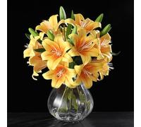 Tifuly 6 PCS Artificial Lilies,15'' Single Long Stem Artificial Flowers with 12 Heads 12 Buds,Faux Plastic Lily,Fake lillies for Home Decoration Garden Office Wedding Party Flower Arrangment(Yellow)