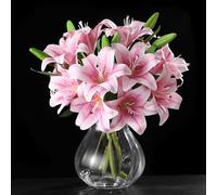 Tifuly 6 PCS Artificial Lilies,15'' Single Long Stem Artificial Flowers with 12 Heads 12 Buds,Faux Plastic Lily,Fake lillies for Home Decoration Garden Office Wedding Flower Arrangment(Light Pink)