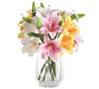 Tifuly 6 PCS Artificial Lilies,15'' Single Stem Artificial Flowers with 12 Heads 12 Buds,Faux Plastic Lily,Fake lillies for Home Decoration Garden Wedding Flower Arrangment(White Light Pink Yellow)