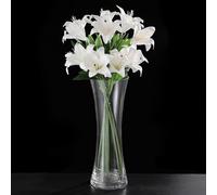Tifuly 6 PCS Artificial Lilies,23.5'' Single Long Stem Artificial Flowers with 12 Heads 6 Buds,Faux Plastic Lily,Fake lillies for Home Decoration Garden Office Wedding Party Flower Arrangment(White)