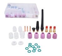 TIG Welding Parts Kit for WP 17 WP 18 WP 26, TIG Welding Torch Accessories, Gas Lens Kit with Ceramic Nozzle Glass Cups Electrode Collets Back, ABS Brass Copper