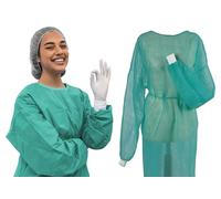 TIGA-MED Disposable Gown - Pack of 10 - Fleece Protective Gowns with Jersey Cuffs, 130 x 155 cm, Green - MRSA Suitable - Visitor Gown for Clinic, Practice, Care & Laboratory