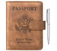 TIGARI Passport Holder for Travel Women Men, PU Leather Passport Wallet Cover Case Sleeve, Waterproof Protected Document Organizer, Family Vacation Plane Cruise Travel Essentials, B-Brown, Upgraded