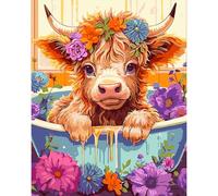 tigdtiu Cow by Numbers Painting Kit for Adults, Highland Cow Flower by Numbers Painting for Adult Beginners, Acrylic Simple by Numbers Painting Canvas, Gift Decoration (16x20 in)