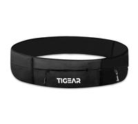 TIGEAR Running Waist Belt, Water Resistant Bum Bag for Gym Training, Waist Size Fanny Pack with Phone Pouch for Marathon, Hiking, Cycling & Travelling (Medium, Black)