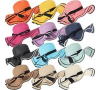 Tigeen 12 Pcs Straw Hats for Women Floppy Beach Hats Foldable Wide Brim Oversized Beach Caps 22-22.4 Inches Women's UV Protection UPF 50+ Summer Cap for Ladies, 12 Colors Multicolor