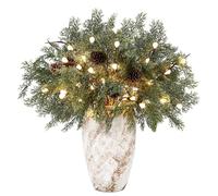 Tigeen 20 Pcs Christmas Cedar Branches with Lights Set Includes 12 19.7" Artificial Cedar Stems 2 Lighted Branch 6 Pinecones Faux Greenery Pine Picks for Vase DIY Crafts Xmas Home Decoration