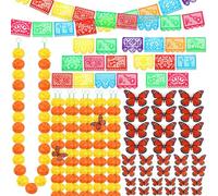 Tigeen 338 Pcs Day of The Dead Decorations Set 300 Artificial Marigold Flowers 10 Pcs 5ft Artificial Marigold Garland 36 Butterfly 2 Mexican Party Banner for Dia De Los Muertos Diwali (Orange,Yellow)