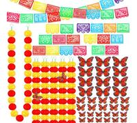 Tigeen 338 Pcs Day of The Dead Decorations Set 300 Artificial Marigold Flowers 10 Pcs 5ft Artificial Marigold Garland 36 Butterfly 2 Mexican Party Banner for Dia De Los Muertos Diwali(Red,Yellow)