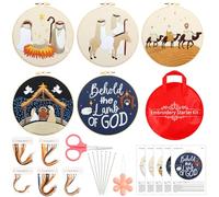 Tigeen 5 Sets Christian Nativity Scene Embroidery Kits for Starter Beginners Adult Christmas Cross Stitch Ornament Kit with Instruction Embroidery Hoop Needle Colored Thread Needle Threader