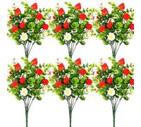 Tigeen 6 Pack Strawberry for Decoration Fake Strawberry Branches Artificial Vivid Red Faux Tables Centerpiece for Kitchen Stem Fruits for Home Spring Summer Decor