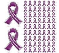 Tigeen Purple Memorial Pin, 50 Pcs Funeral Ribbon Pins, Aluminum Alloy Material, Butterfly Clasp, Forever in Our Hearts Design
