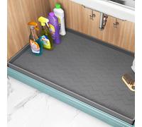 TigeJoy Under Sink Mat for Kitchen Cabinet 34" x 22", Upgraded Thick Silicone Waterproof Protector with Raised Edge, Anti-Leak Shelf Liner for Bathroom Tray Sink Organizers and Storage