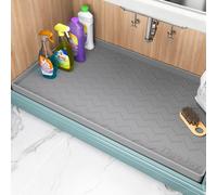 TigeJoy Under Sink Mat for Kitchen Cabinet 34" x 22", Upgraded Thick Silicone Waterproof Protector with Raised Edge, Anti-Leak Shelf Liner for Bathroom Tray Sink Organizers and Storage