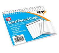 10 x 50 Sheet Packs of Record Flash Cards Ruled Spiral Study Revision White 6x4"