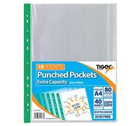 Tiger Document Wallet 10 x A4 Extra Capacity Single – Large Punched Pockets Clear Plastic