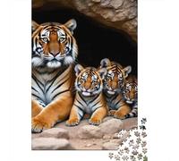 Tiger 1000 Pc Eco-Friendly Paper Cave Tiger Family Puzzle Adult Hobbyists Portable Mind Decompression Fun 52x38cm/1000pcs